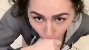 Horny Teen Girl Met at a Cafe Sneaking into Mens Room to Suck and Swallow