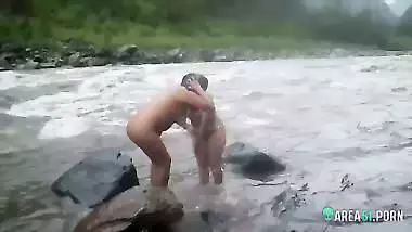 voyeur sex clip two sexy desi aunty taking a bath outdoor by the river