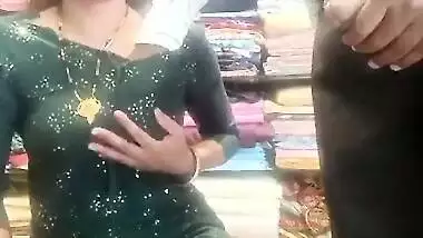 Horny Bhabi in Green Salwar Showing Pussy and Ass in Shop