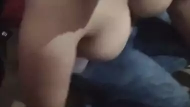 Topless booby girl giving handjob to lover